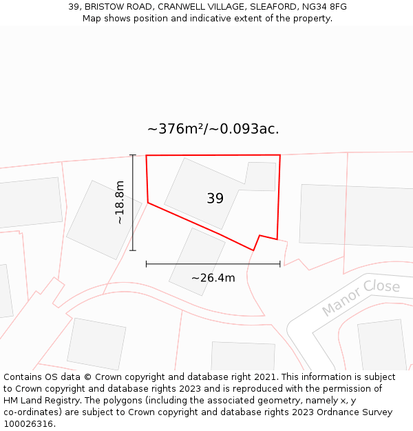 39, BRISTOW ROAD, CRANWELL VILLAGE, SLEAFORD, NG34 8FG: Plot and title map