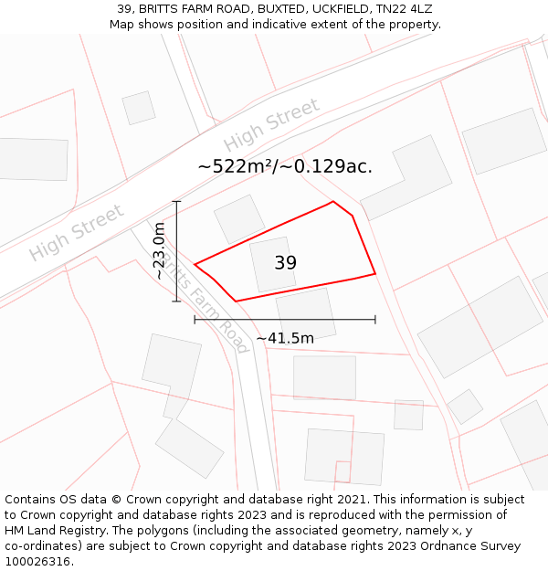 39, BRITTS FARM ROAD, BUXTED, UCKFIELD, TN22 4LZ: Plot and title map