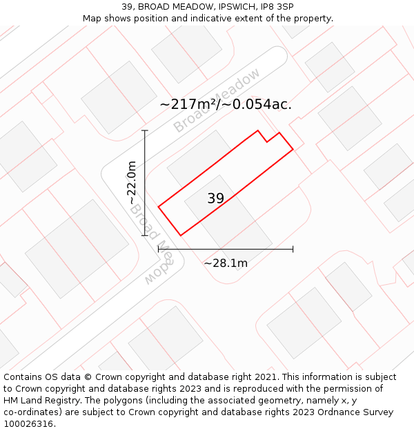 39, BROAD MEADOW, IPSWICH, IP8 3SP: Plot and title map