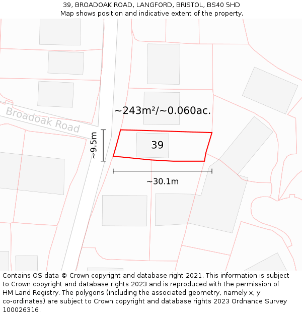 39, BROADOAK ROAD, LANGFORD, BRISTOL, BS40 5HD: Plot and title map
