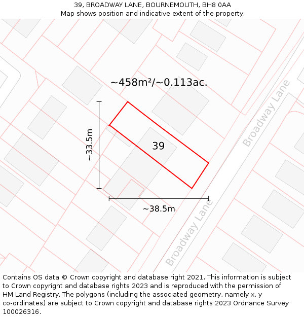 39, BROADWAY LANE, BOURNEMOUTH, BH8 0AA: Plot and title map