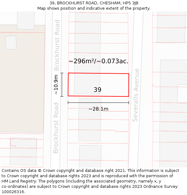 39, BROCKHURST ROAD, CHESHAM, HP5 3JB: Plot and title map
