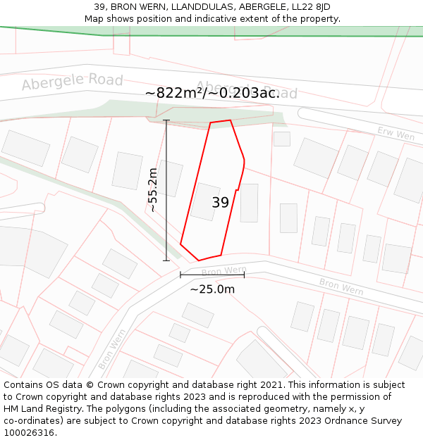 39, BRON WERN, LLANDDULAS, ABERGELE, LL22 8JD: Plot and title map