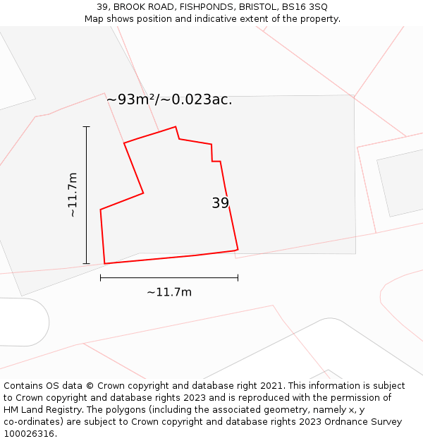 39, BROOK ROAD, FISHPONDS, BRISTOL, BS16 3SQ: Plot and title map