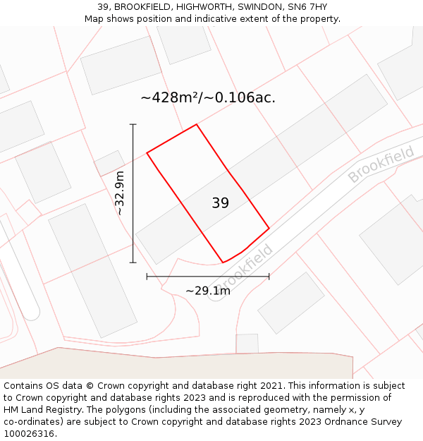 39, BROOKFIELD, HIGHWORTH, SWINDON, SN6 7HY: Plot and title map