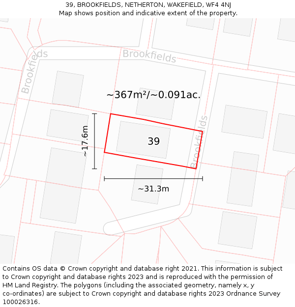 39, BROOKFIELDS, NETHERTON, WAKEFIELD, WF4 4NJ: Plot and title map