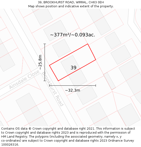 39, BROOKHURST ROAD, WIRRAL, CH63 0EH: Plot and title map