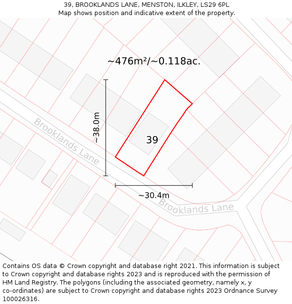 39, BROOKLANDS LANE, MENSTON, ILKLEY, LS29 6PL: Plot and title map