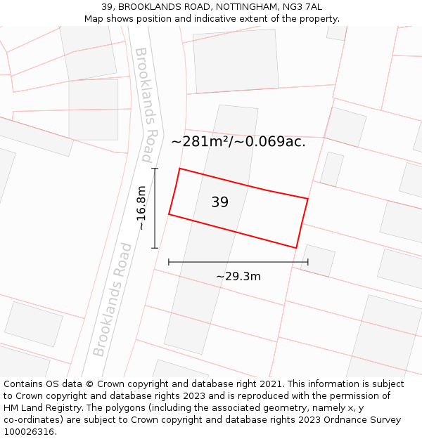 39, BROOKLANDS ROAD, NOTTINGHAM, NG3 7AL: Plot and title map