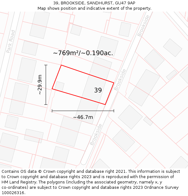 39, BROOKSIDE, SANDHURST, GU47 9AP: Plot and title map