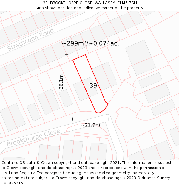 39, BROOKTHORPE CLOSE, WALLASEY, CH45 7SH: Plot and title map