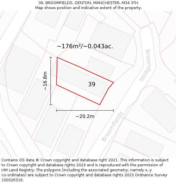 39, BROOMFIELDS, DENTON, MANCHESTER, M34 3TH: Plot and title map