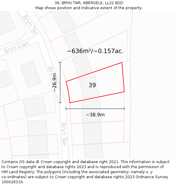 39, BRYN TWR, ABERGELE, LL22 8DD: Plot and title map