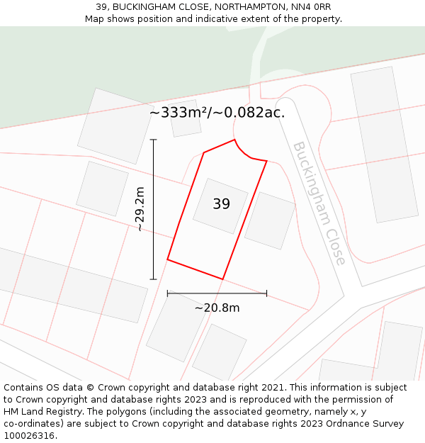 39, BUCKINGHAM CLOSE, NORTHAMPTON, NN4 0RR: Plot and title map