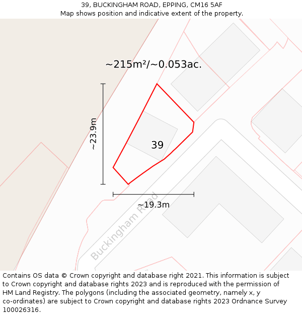 39, BUCKINGHAM ROAD, EPPING, CM16 5AF: Plot and title map