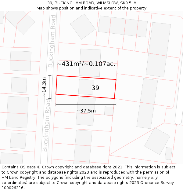 39, BUCKINGHAM ROAD, WILMSLOW, SK9 5LA: Plot and title map