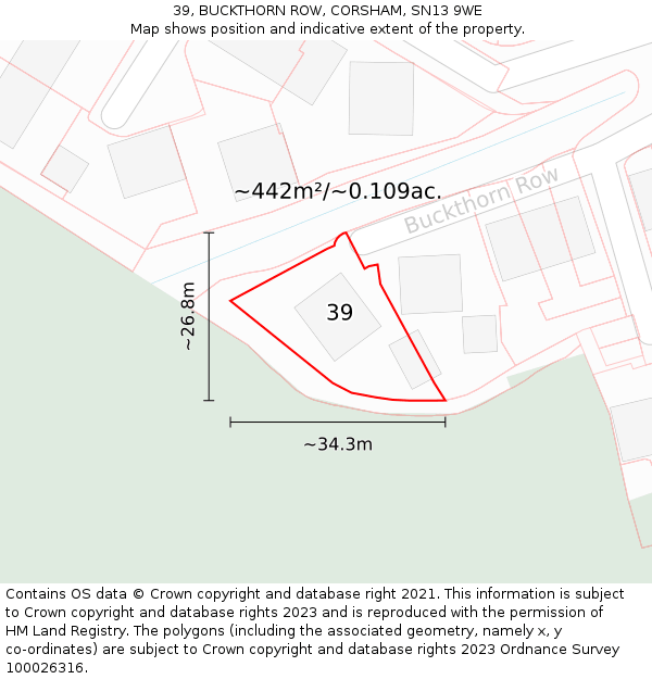 39, BUCKTHORN ROW, CORSHAM, SN13 9WE: Plot and title map