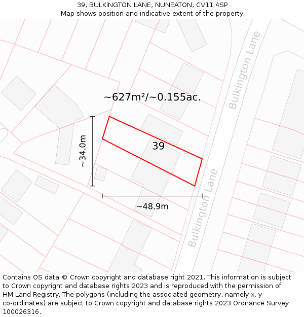 39, BULKINGTON LANE, NUNEATON, CV11 4SP: Plot and title map
