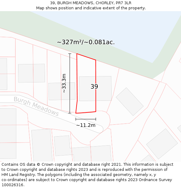 39, BURGH MEADOWS, CHORLEY, PR7 3LR: Plot and title map