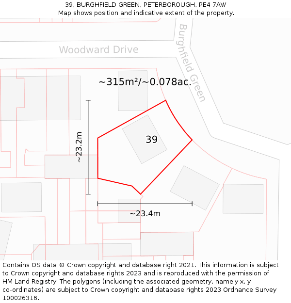 39, BURGHFIELD GREEN, PETERBOROUGH, PE4 7AW: Plot and title map
