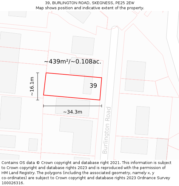 39, BURLINGTON ROAD, SKEGNESS, PE25 2EW: Plot and title map