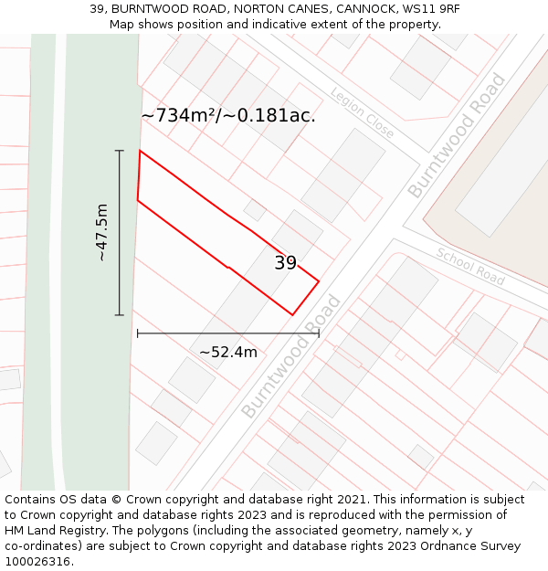 39, BURNTWOOD ROAD, NORTON CANES, CANNOCK, WS11 9RF: Plot and title map