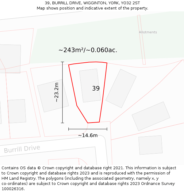 39, BURRILL DRIVE, WIGGINTON, YORK, YO32 2ST: Plot and title map