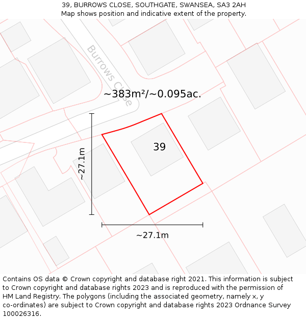 39, BURROWS CLOSE, SOUTHGATE, SWANSEA, SA3 2AH: Plot and title map