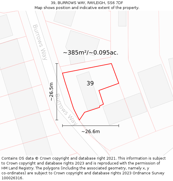 39, BURROWS WAY, RAYLEIGH, SS6 7DF: Plot and title map