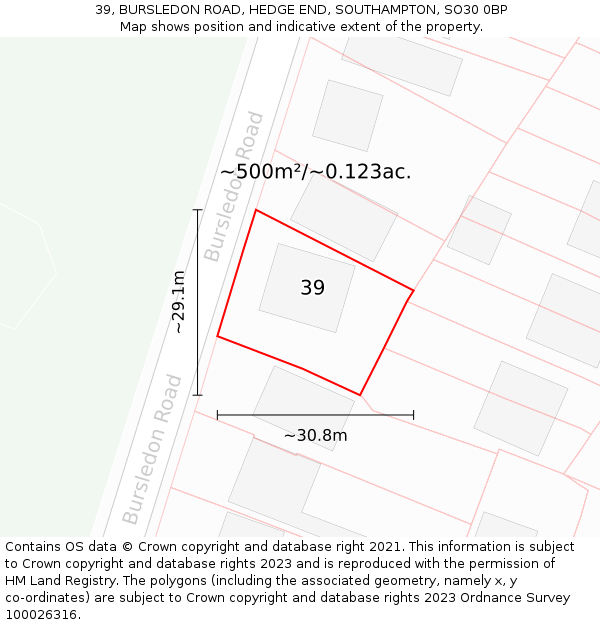 39, BURSLEDON ROAD, HEDGE END, SOUTHAMPTON, SO30 0BP: Plot and title map