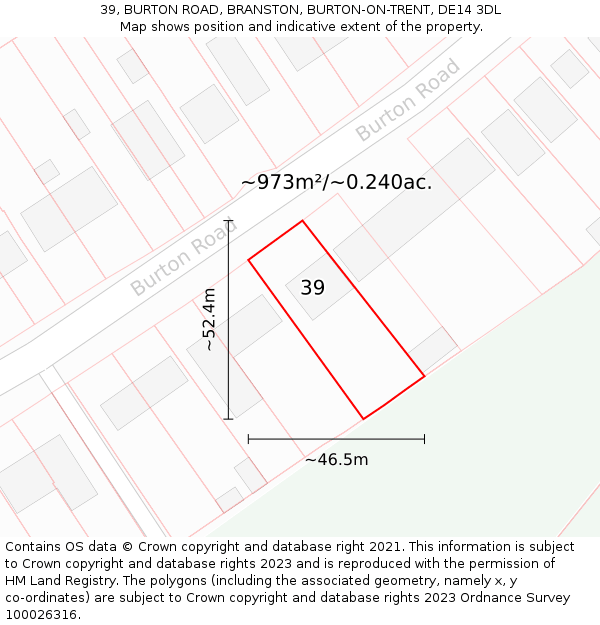 39, BURTON ROAD, BRANSTON, BURTON-ON-TRENT, DE14 3DL: Plot and title map