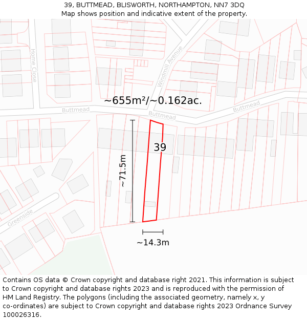 39, BUTTMEAD, BLISWORTH, NORTHAMPTON, NN7 3DQ: Plot and title map