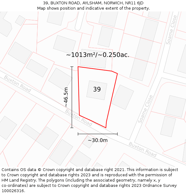 39, BUXTON ROAD, AYLSHAM, NORWICH, NR11 6JD: Plot and title map