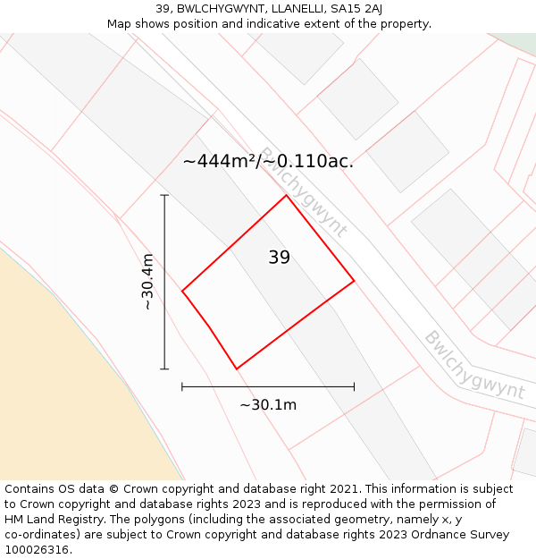 39, BWLCHYGWYNT, LLANELLI, SA15 2AJ: Plot and title map