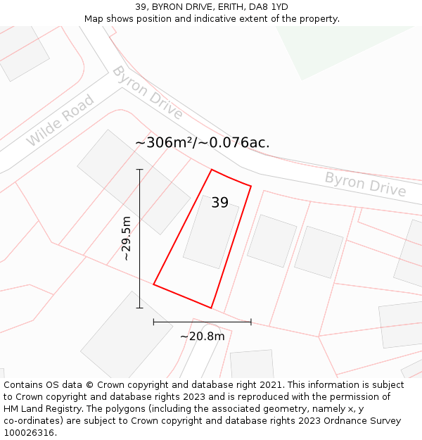39, BYRON DRIVE, ERITH, DA8 1YD: Plot and title map