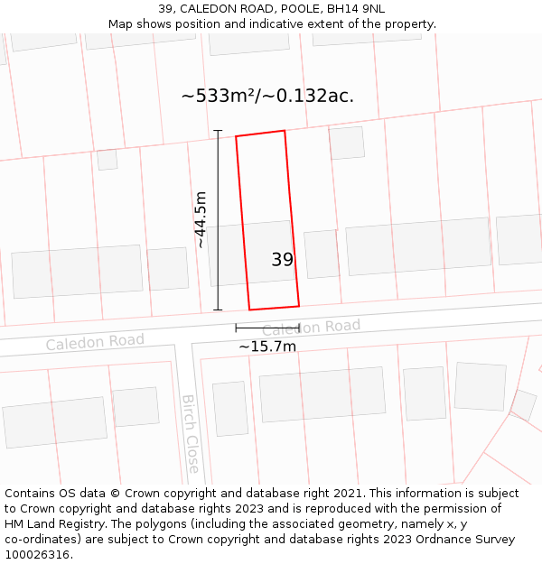 39, CALEDON ROAD, POOLE, BH14 9NL: Plot and title map