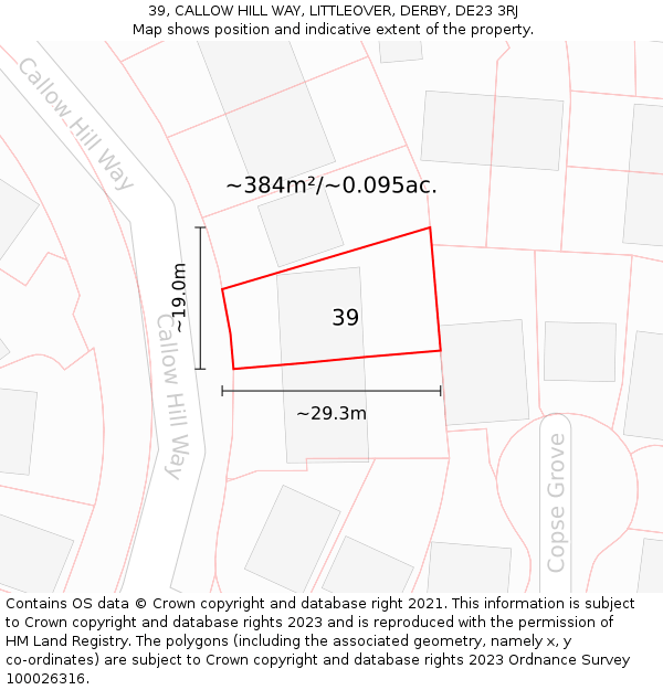 39, CALLOW HILL WAY, LITTLEOVER, DERBY, DE23 3RJ: Plot and title map