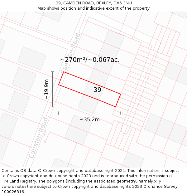 39, CAMDEN ROAD, BEXLEY, DA5 3NU: Plot and title map