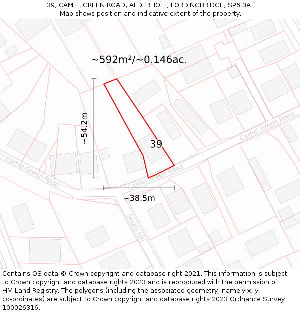 39, CAMEL GREEN ROAD, ALDERHOLT, FORDINGBRIDGE, SP6 3AT: Plot and title map
