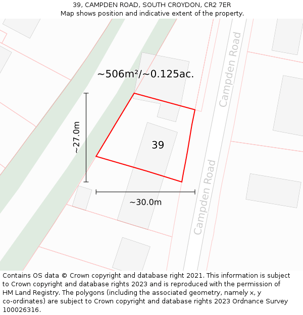 39, CAMPDEN ROAD, SOUTH CROYDON, CR2 7ER: Plot and title map