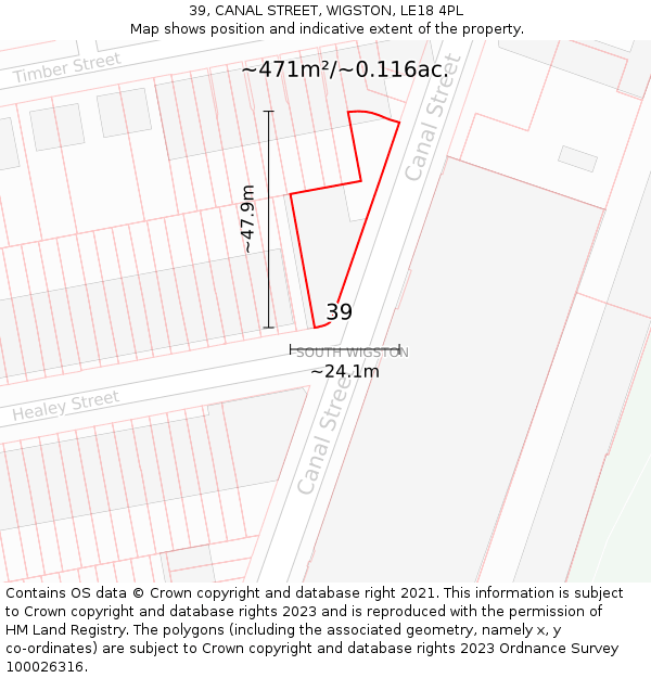 39, CANAL STREET, WIGSTON, LE18 4PL: Plot and title map