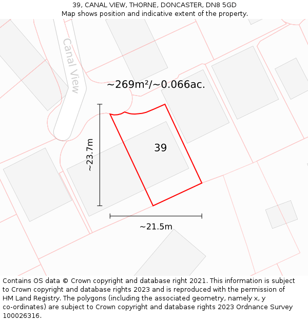 39, CANAL VIEW, THORNE, DONCASTER, DN8 5GD: Plot and title map