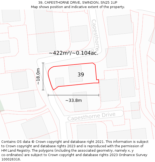 39, CAPESTHORNE DRIVE, SWINDON, SN25 1UP: Plot and title map