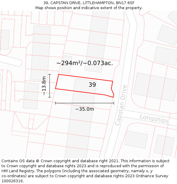 39, CAPSTAN DRIVE, LITTLEHAMPTON, BN17 6SF: Plot and title map