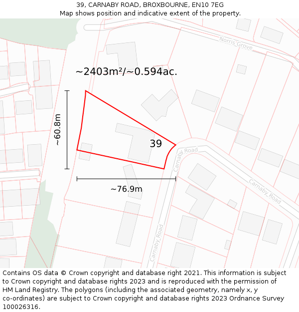 39, CARNABY ROAD, BROXBOURNE, EN10 7EG: Plot and title map