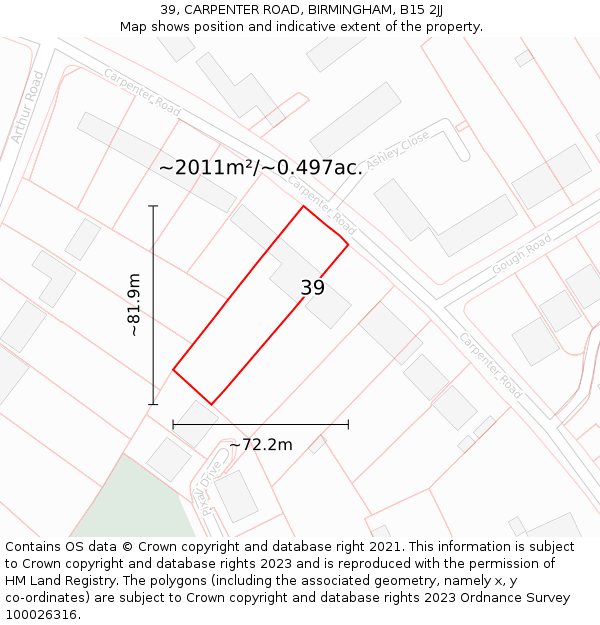 39, CARPENTER ROAD, BIRMINGHAM, B15 2JJ: Plot and title map