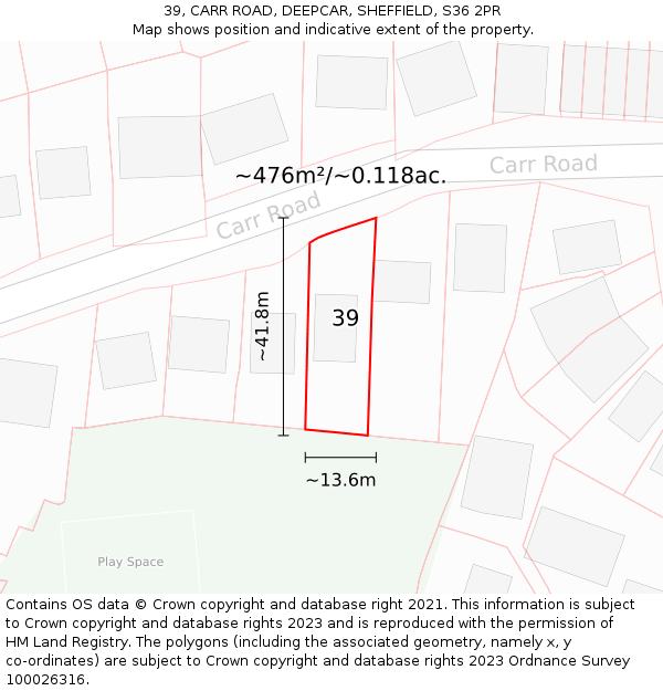 39, CARR ROAD, DEEPCAR, SHEFFIELD, S36 2PR: Plot and title map