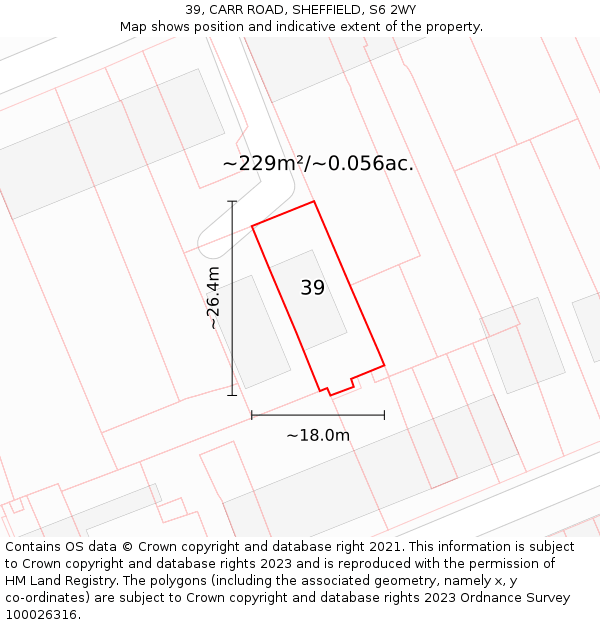 39, CARR ROAD, SHEFFIELD, S6 2WY: Plot and title map
