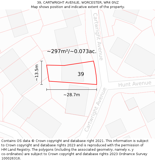 39, CARTWRIGHT AVENUE, WORCESTER, WR4 0NZ: Plot and title map