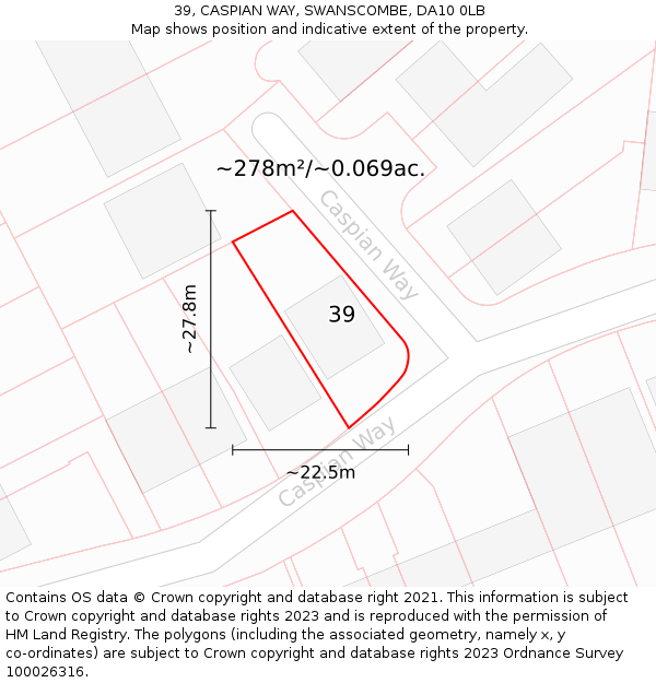 39, CASPIAN WAY, SWANSCOMBE, DA10 0LB: Plot and title map